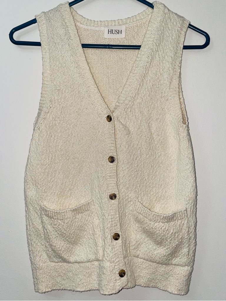 Hush Women’s Textured White 100% Cotton Ottiline Knitted Waistcoat Vest